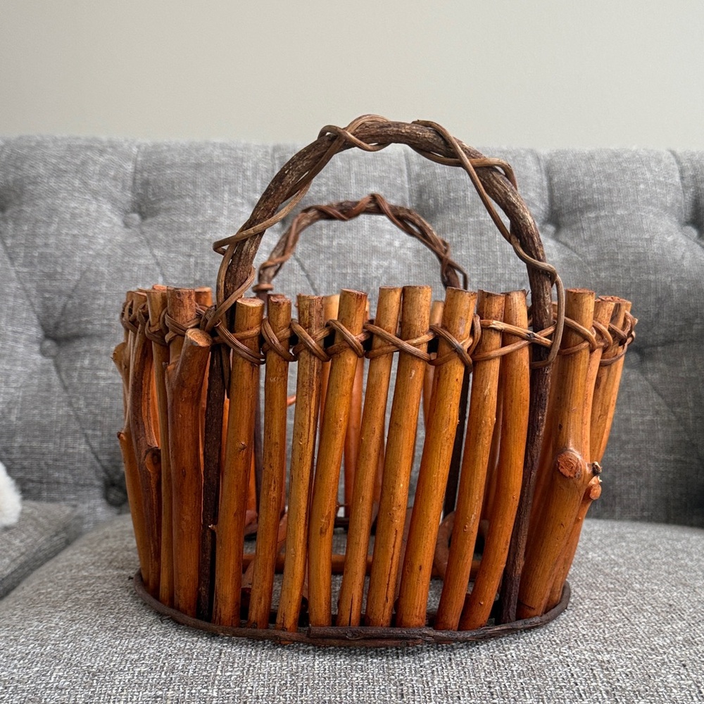 Rustic Wooden Twig Basket - Picture 3 of 5
